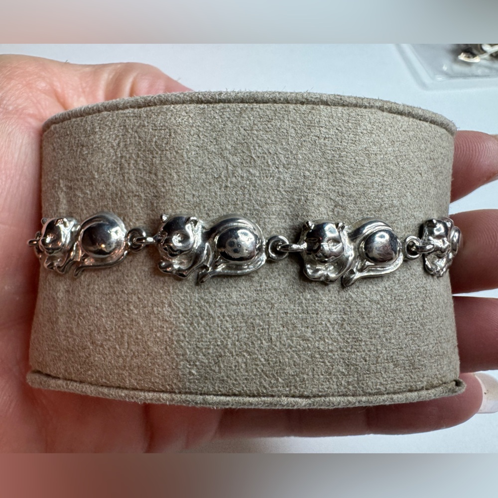 .925  Silver Cat Link Bracelet